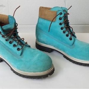 turquoise aqua blue Timberland mens 9m boots